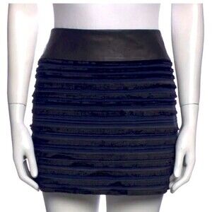 Rag & Bone Lambskin Leather trim, satin and Fringe Mini Skirt